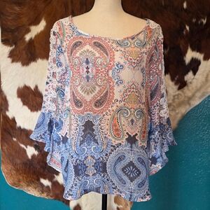 Elegant Paisley Women's Blouse - Blue and Pink